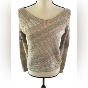 Free People Off-Shoulder Sweater in Beige and Pink